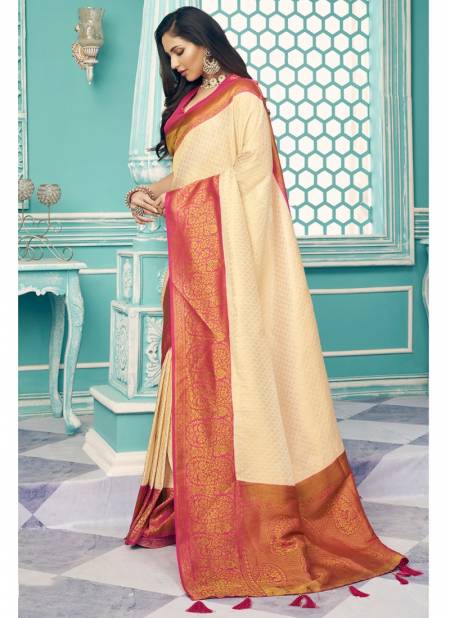 Off White And Pink Colour Anmol Pattu Rajyog New Designer Latest Ethnic Wear Saree Collection 14006